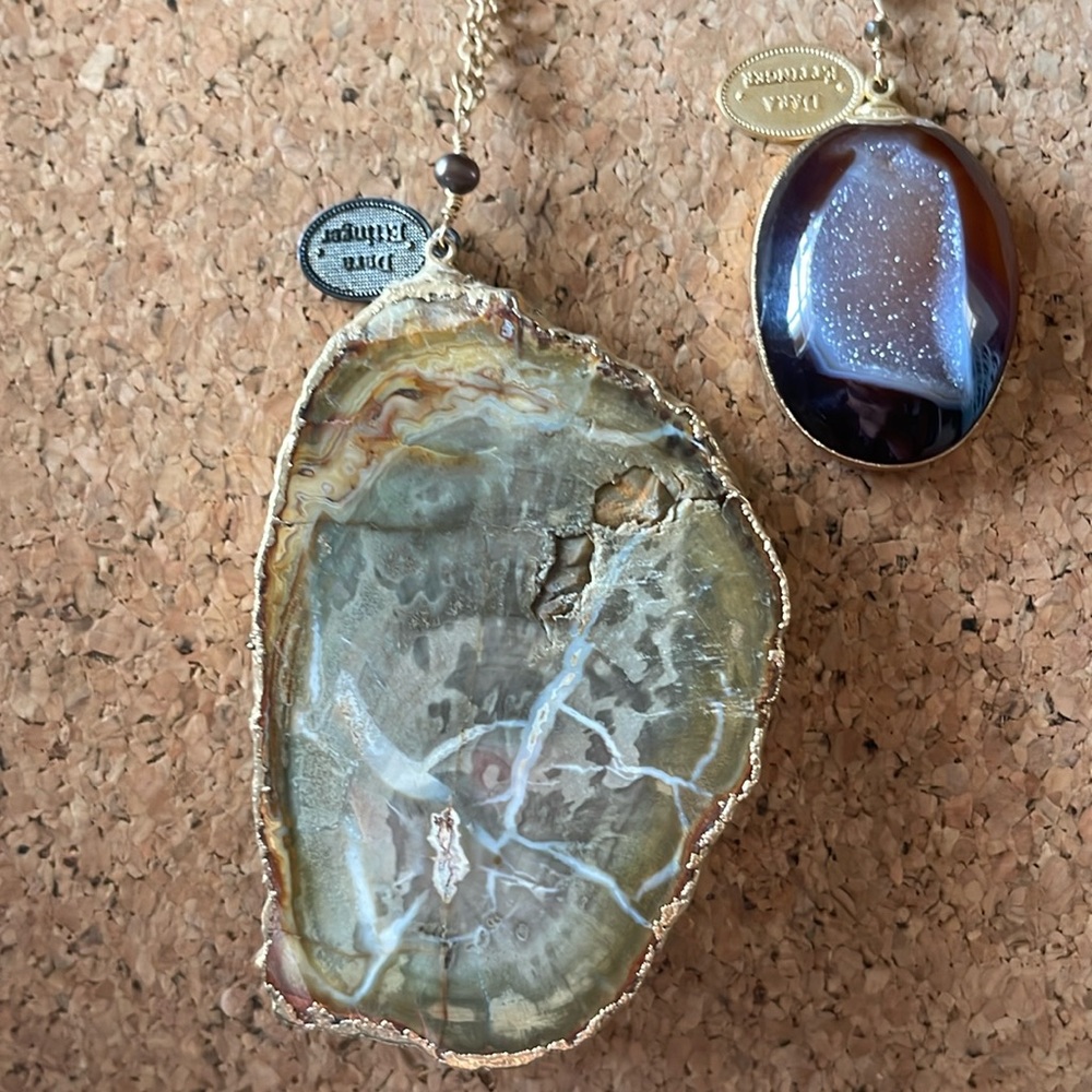 Anthropologie Dara Ettinger Two Layered gold tone chain stone pendant necklaces